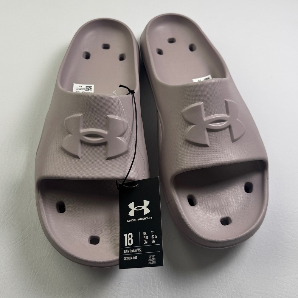 Under Armour Mens Locker V SL Grey Slide Sandals 3028094-009 Size 18